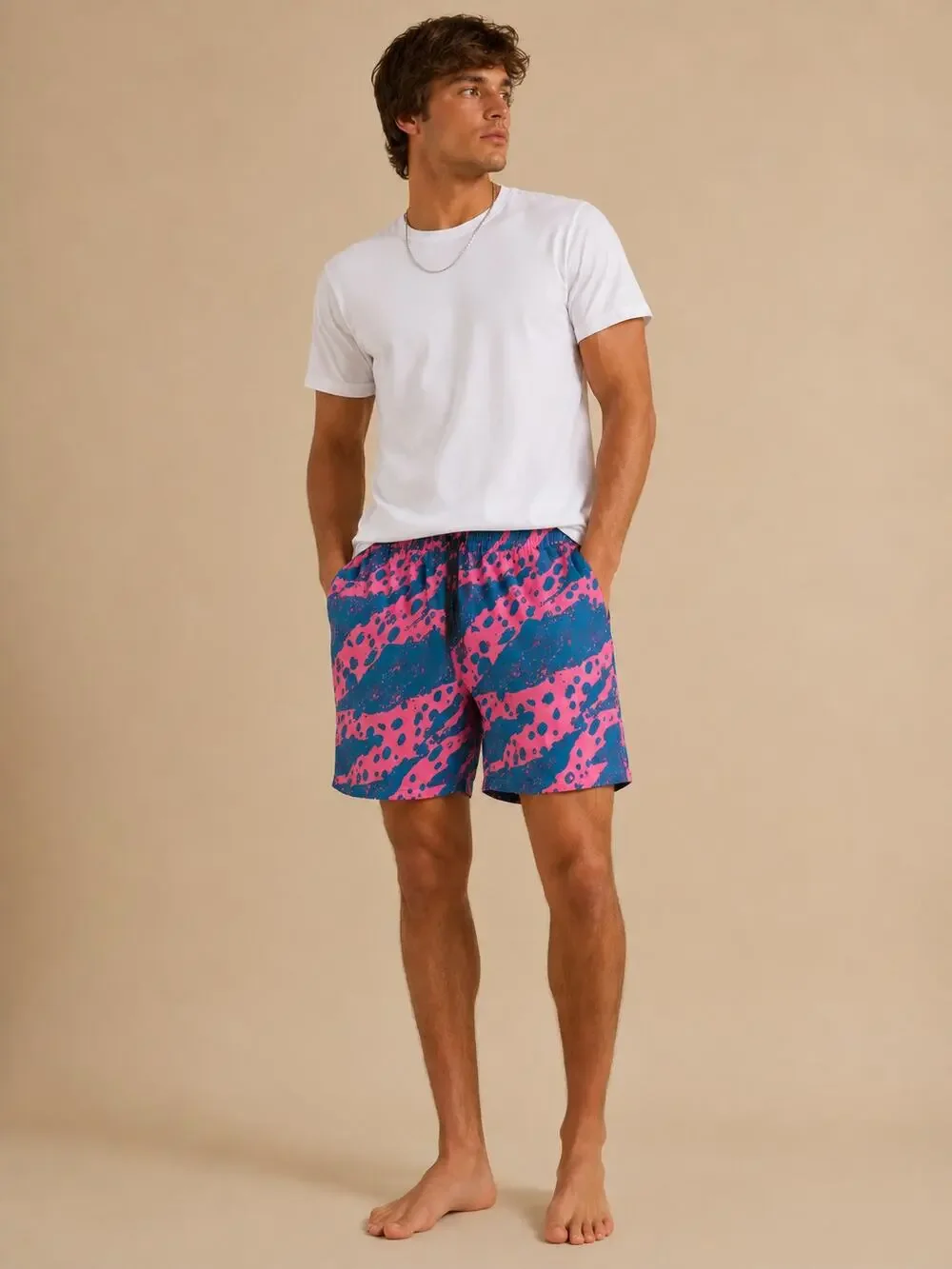 Reel Life Swim Shorts Men's Pink Blue Stretch Lined Trunks Large